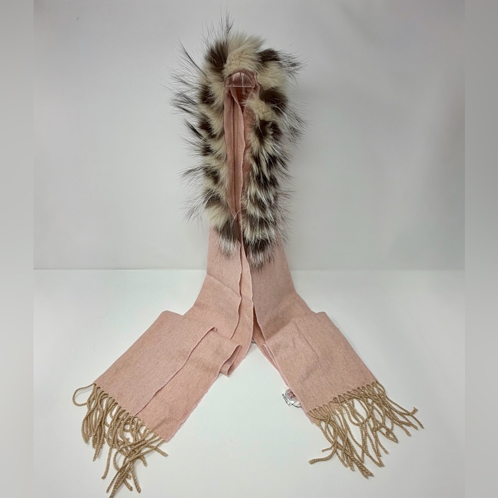 Furla x Moon Bat Japan Collab Real Fox Fur Trim Scarf with Fringe NWT